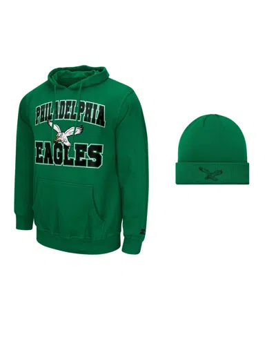 Starter Men's Green Philadelphia Eagles Hoodie And Cuffed Knit Hat Combo Pack In Metallic