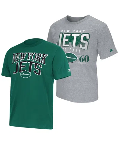 Starter Men's Green/heather Gray New York Jets Logo T-shirt, 2-piece Set In Multi