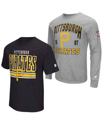 Starter Men's Heather Gray/black Pittsburgh Pirates Two-pack Long Sleeve Short Sleeve T-shirt Set In Multi