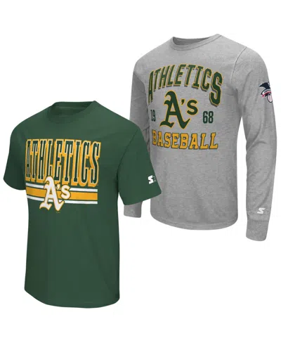 Starter Men's Heather Gray/green Athletics Two-pack Long Sleeve Short Sleeve T-shirt Set In Multi