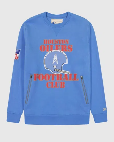 Starter Men's Houston Oilers Crew Neck Sweatshirt With Zip Pockets In Light Blue