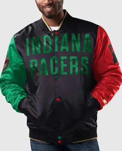 Starter Men's Indiana Pacers History Month Quilted Lining Satin Full-snap Jacket In Black