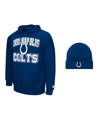 Starter Men's Indianapolis Colts Fleece-lined Kangaroo-pocket Hoodie And Cuffed Knit Hat, 2-piece Set In Blue