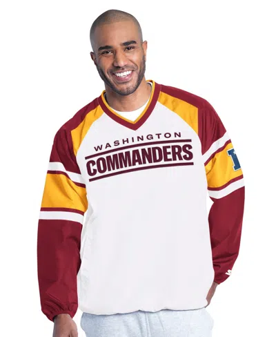 Starter Men's Infield Play V-neck Raglan Pullover Sweatshirt In White,burgundy