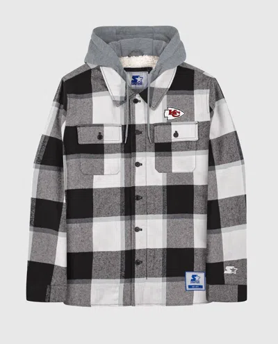 Starter Men's Kansas City Chiefs The Big Joe Sherpa Lined Plaid Jacket In Black In Multi