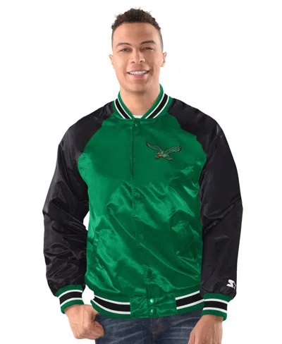 Starter Men's Kelly Green/black Philadelphia Eagles Inductee Raglan Full-snap Varsity Jacket