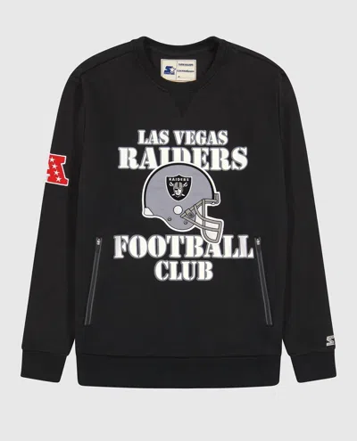 Starter Men's Las Vegas Raiders Crew Neck Sweatshirt With Zip Pockets In Black