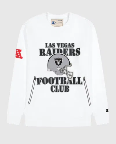 Starter Men's Las Vegas Raiders Crew Neck Sweatshirt With Zip Pockets In White