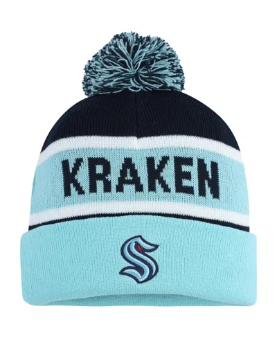 Starter Men's Light Blue/deep Sea Blue Seattle Kraken Cuffed Knit Hat With Pom