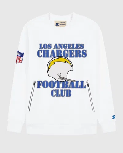 Starter Men's Los Angeles Chargers Crew Neck Sweatshirt With Zip Pockets In White