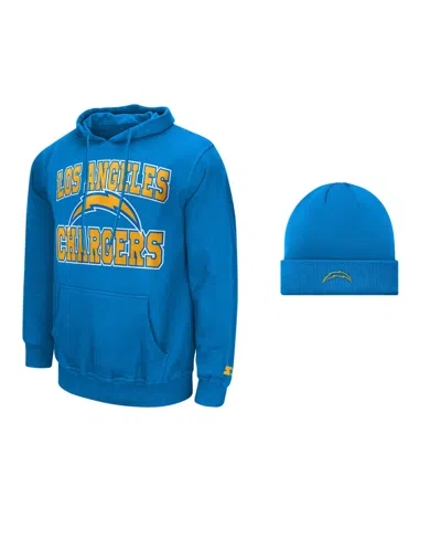 Starter Men's Los Angeles Chargers Fleece-lined Hoodie And Cuffed Knit Hat, 2-piece Set In Blue