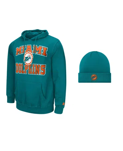 Starter Men's Miami Dolphins Pullover Hoodie And Cuffed Knit Hat, 2-piece Set In Green