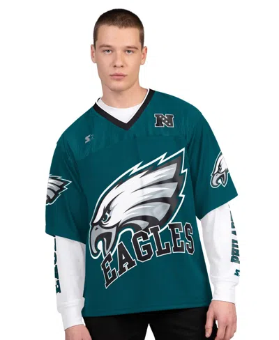 Starter Men's Midnight Green/white Philadelphia Eagles Short Sleeve Long Sleeve T-shirt In Blue