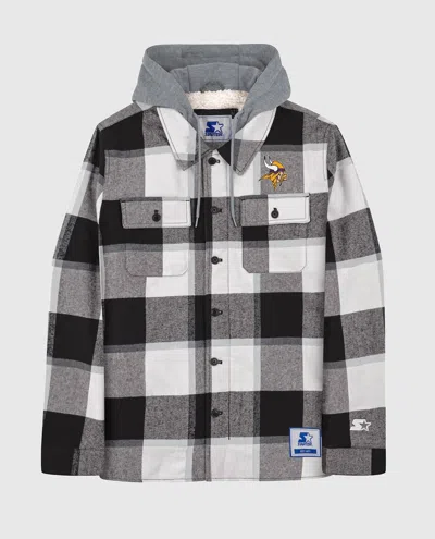 Starter Men's Minnesota Vikings The Big Joe Sherpa Lined Plaid Jacket In Black