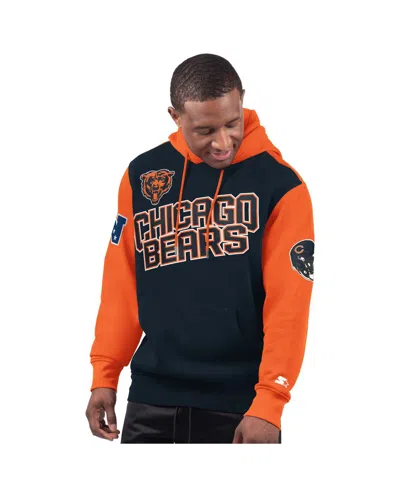 Starter Men's Navy Chicago Bears Extreme Pullover Hoodie In Navy,orange