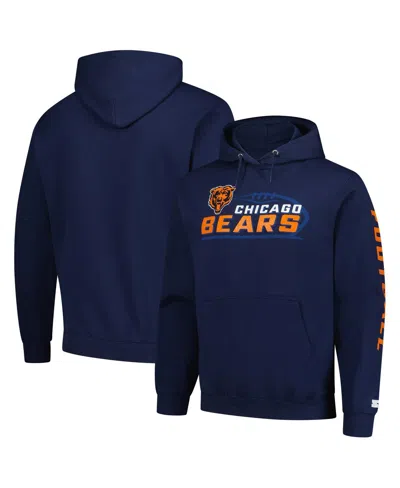 Starter Men's Navy Chicago Bears Pullover Hoodie In Blue
