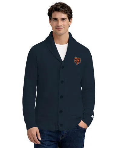 Starter Men's Navy Chicago Bears Shawl Collar Heavy Knit Cardigan Sweater In Blue