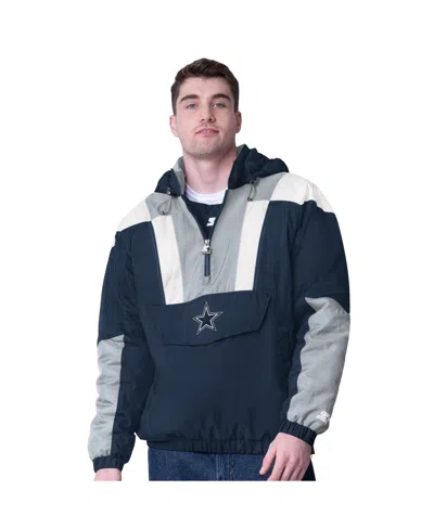 Starter Men's Navy Dallas Cowboys Half-zip Pullover Hoodie Jacket In Blue