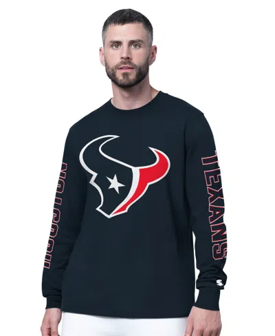 Starter Men's Navy Houston Texans Clutch Hit Ii Long-sleeve T-shirt