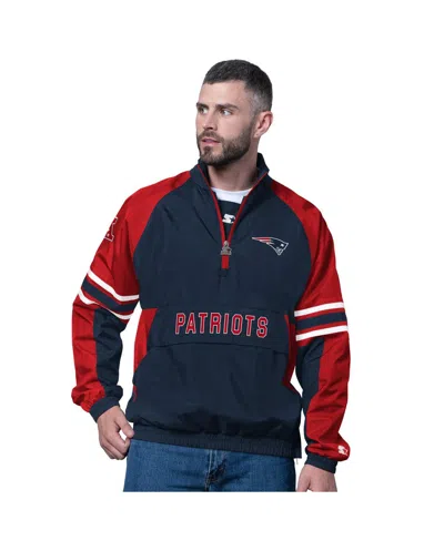 Starter Men's Navy New England Patriots Prospect Half-zip Pullover Sweatshirt In Blue