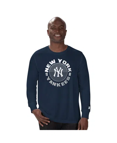 Starter Men's Navy New York Yankees Halftime Long Sleeve T-shirt In Blue