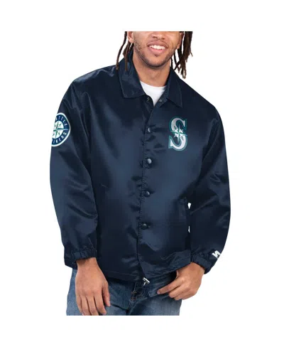 Starter Men's Navy Seattle Mariners Option Route Satin Full-snap Jacket