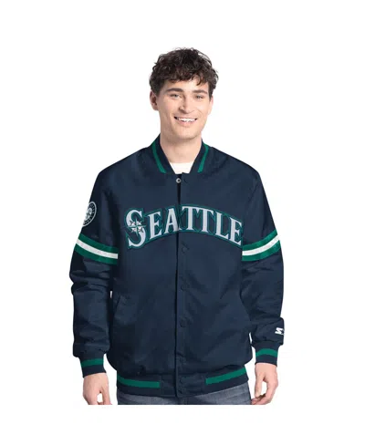 Starter Men's Navy Seattle Mariners Scout Full-snap Varsity Jacket In Blue