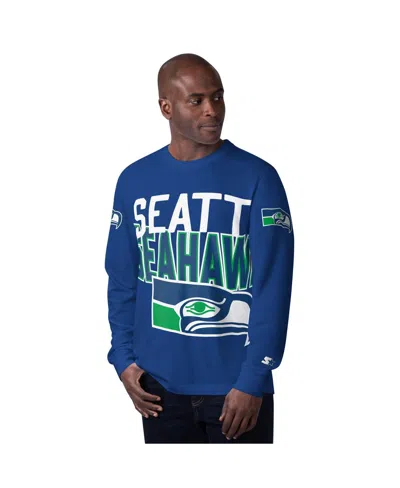 Starter Men's Navy Seattle Seahawks Extreme Clutch Hit Logo Long Sleeve T-shirt In Blue