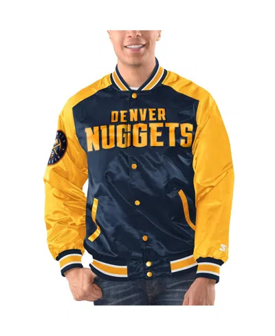 STARTER MEN'S NAVY/GOLD DENVER NUGGETS RENEGADE SATIN FULL-SNAP VARSITY JACKET