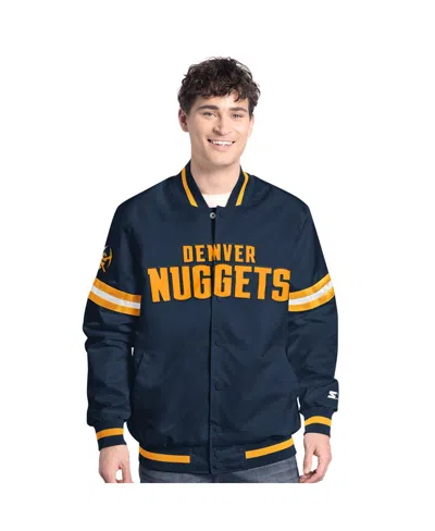 Starter Men's Navy/gold Denver Nuggets Scout Full Snap Varsity Jacket In Blue