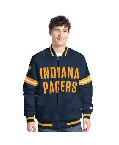 Starter Men's Navy/gold Indiana Pacers Scout Full Snap Varsity Jacket In Blue