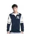 Starter Men's Navy/gray New York Yankees Contender Tricot Full-zip Track Jacket In Blue