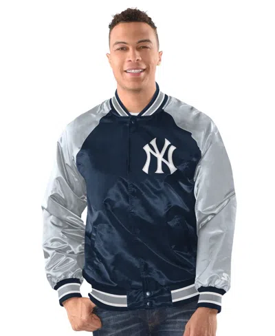 Starter Men's Navy/gray New York Yankees Raglan Blitz Varsity Jacket In Multi