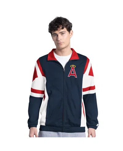 Starter Men's Navy/red California Angels Contender Tricot Full-zip Track Jacket In Navy,red