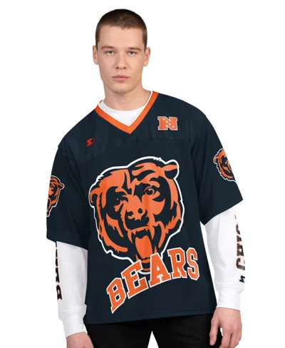 Starter Men's Navy/white Chicago Bears Short Sleeve Long Sleeve T-shirt In Black