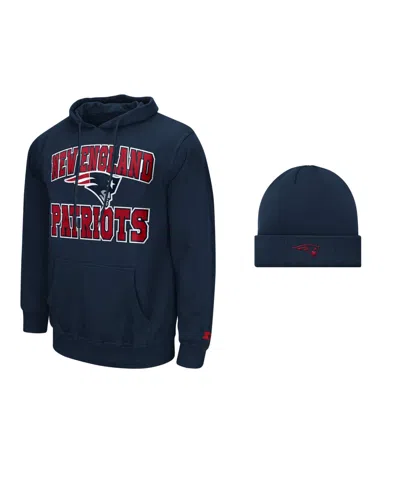 Starter Men's New England Patriots Classic-fit Fleece-lined Hoodie And Cuffed Knit Hat, 2-piece Set In Blue