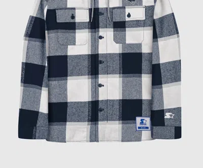 STARTER MEN'S NEW ENGLAND PATRIOTS THE BIG JOE SHERPA LINED PLAID JACKET IN NAVY