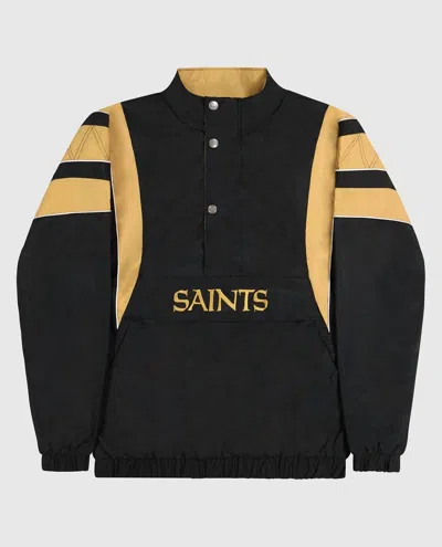 Starter Men's New Orleans Saints Pullover Half-zip Impact Jacket In Black
