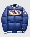 Starter Men's New York Giants Bronx Bubble Leather Puffer Jacket In Blue In Blue