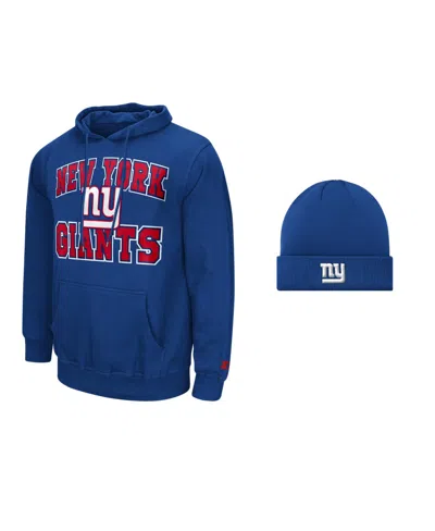 Starter Men's New York Giants Pullover Classic-fit Midweight Hoodie And Cuffed Knit Hat, 2-piece Set In Blue