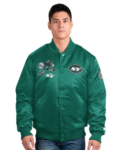 Starter Men's New York Jets Varsity Full-snap Satin-lined Jacket, Created For Macy's In Green