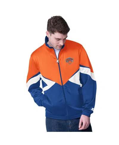 Starter Men's Orange/blue New York Knicks Rush Applique Full-zip Track Jacket In Multi