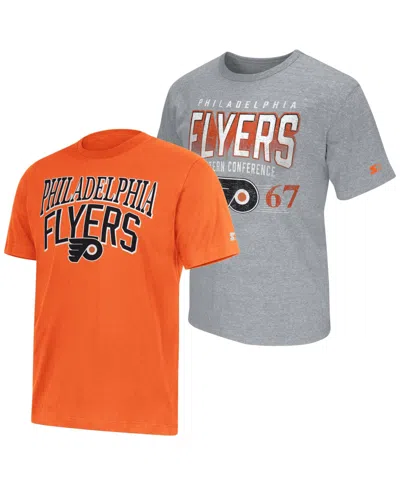 Starter Men's Orange/heather Gray Philadelphia Flyers Two-pack T-shirt Set In Multi