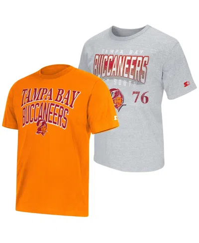 Starter Men's Orange/heather Gray Tampa Bay Buccaneers Two-pack Throwback Logo T-shirt Set In Multi