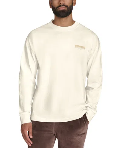 Starter Men's Oversized Long-sleeve Sueded Soft Touch Branded Shirt In Eggnog