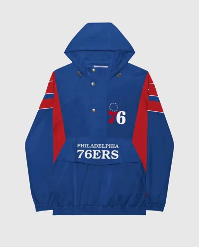 STARTER MEN'S PHILADELPHIA 76ERS HOME TEAM HALF-ZIP JACKET IN BLUE