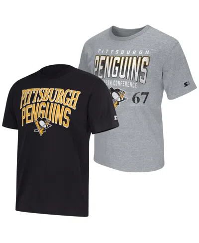 Starter Men's Pittsburgh Penguins Classic-fit Distressed T-shirt, 2-piece Set In Multi
