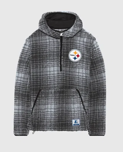 Starter Men's Pittsburgh Steelers Gus Plaid Sherpa Pullover Jacket In Black