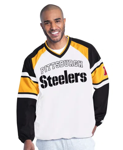 Starter Men's Pittsburgh Steelers Infield Play Raglan-sleeve V-neck Sweatshirt In White