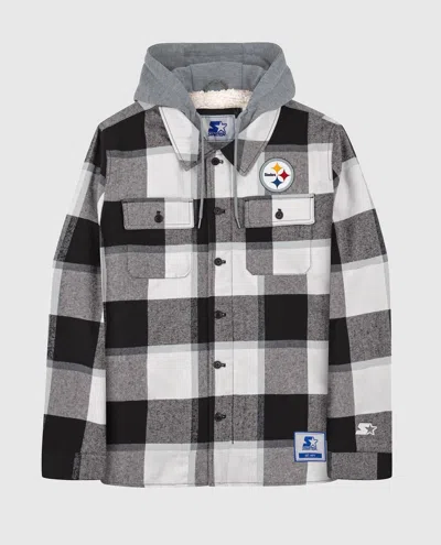 Starter Men's Pittsburgh Steelers The Big Joe Sherpa Lined Plaid  Jacket In Black